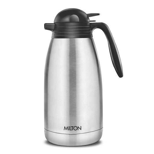 Milton Carafe 2000Ml Stainless Steel Double Walled Vacuum Insulated Flask with Lid and Handle, 2000 ml, Coffee/Tea Carafe Heat & Cold Retention, Leak Proof, Rust Free, Easy to Carry