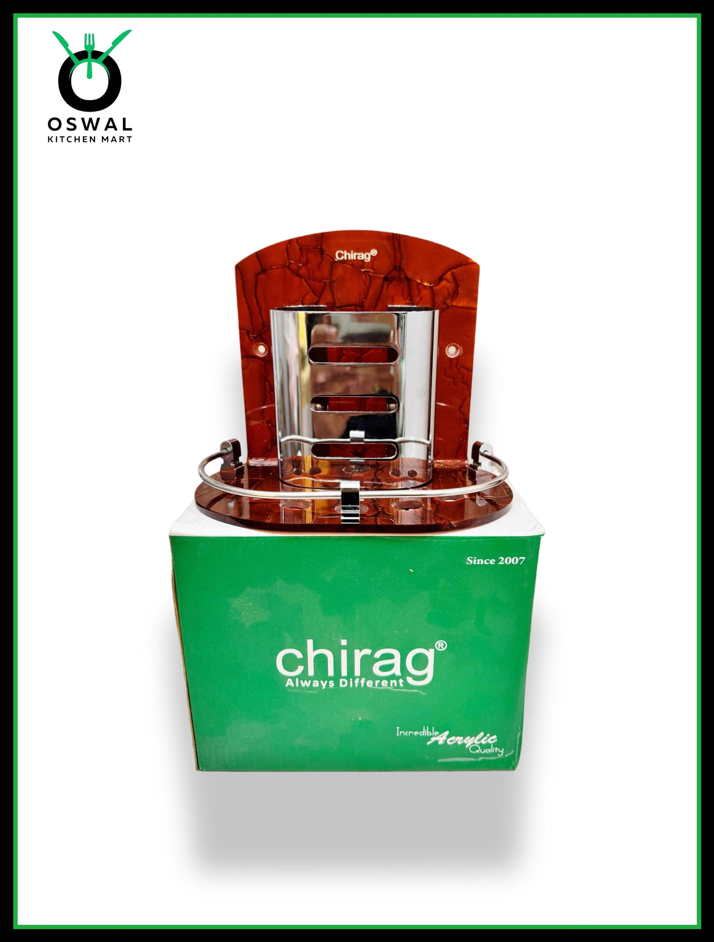 Chirag Marble Wenge Tumbler Holder with Stainless Steel Railing– Wall Mounted Bathroom Organizer (Pack of 1)