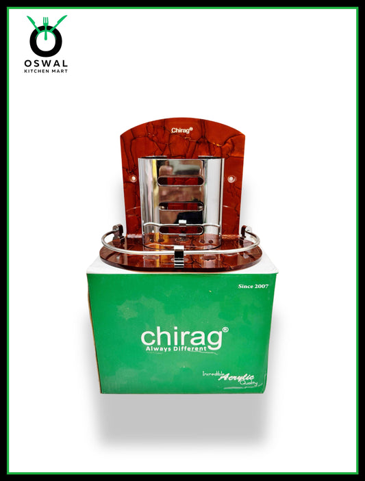 Chirag Marble Wenge Tumbler Holder with Stainless Steel Railing– Wall Mounted Bathroom Organizer (Pack of 1)
