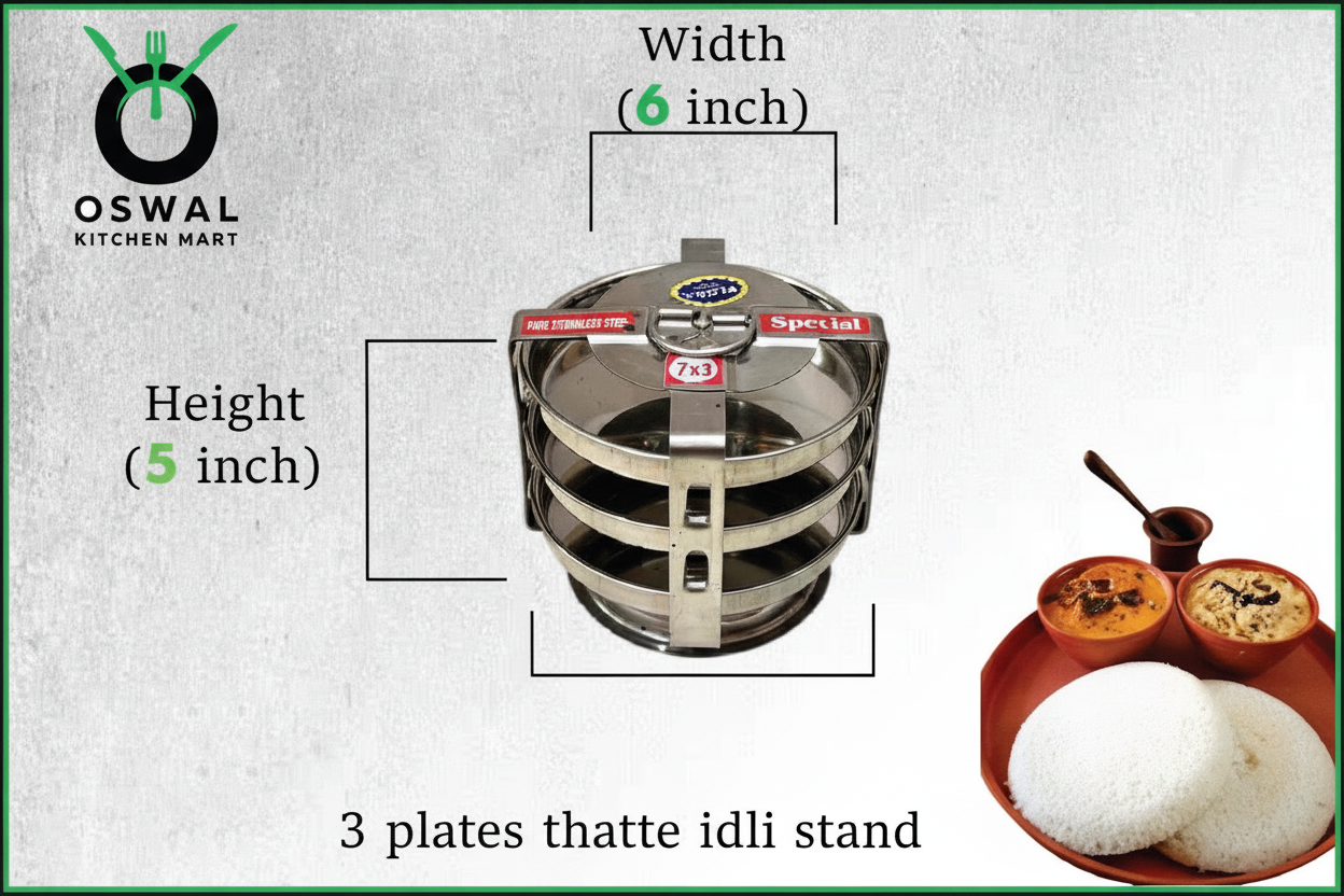 Stainless Steel 3 Plate Thatte Idli Stand| Thatte Idli Plate with Stand| Stainless Steel Dhokla/Thatte Idli Stand With 3 Plates| Pack of 1
