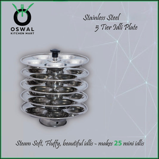 Stainless Steel 5-Tier Mini Idli Plate With Stand | Makes 25 Mini Idlis at Once | Pack of 1