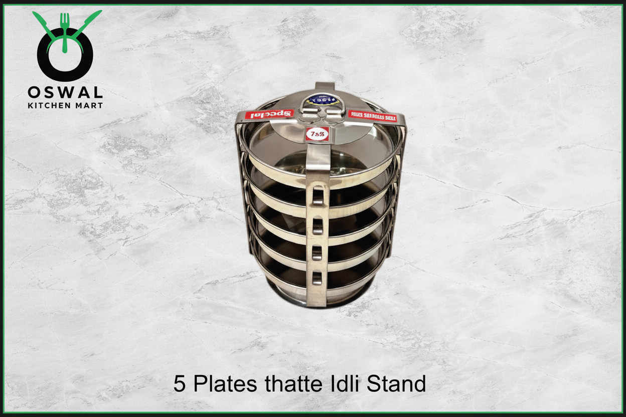 Stainless Steel 5 Plate Thatte Idli Stand| Thatte Idli Plate with Stand| Stainless Steel Dhokla/Thatte Idli Stand With 5 Plates| Pack of 1