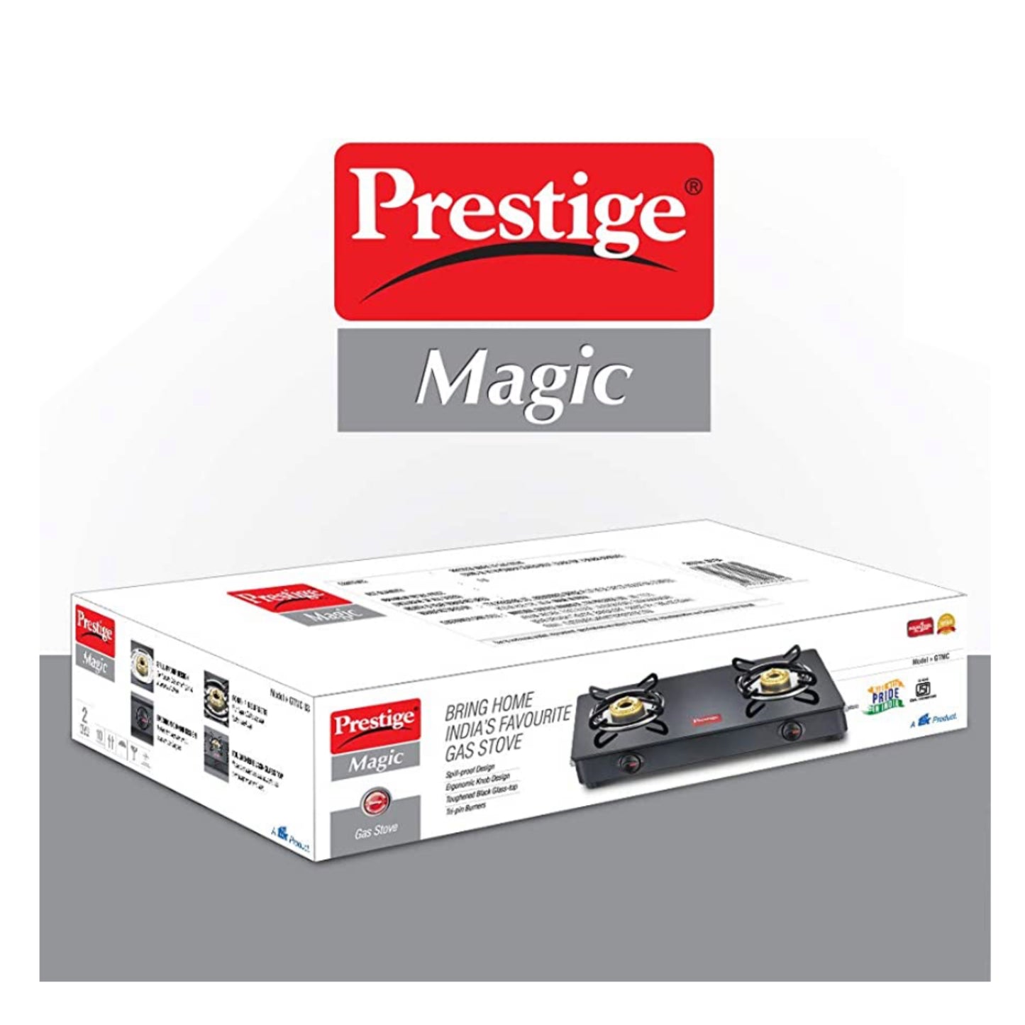 Prestige Magic Toughened Glass Top 2 Brass Burner Gas Stove