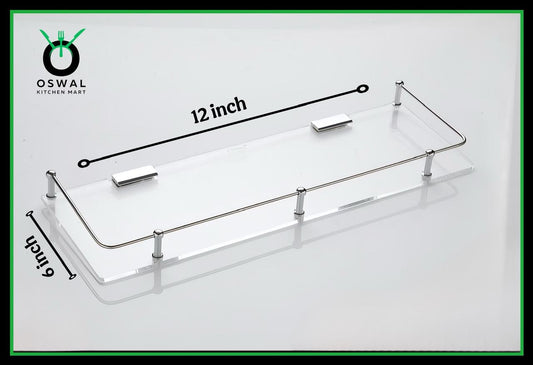Chirag 12x6 Inch Clear Acrylic Shelf with Stainless Steel Railing – Pack of 1