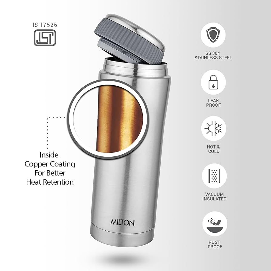 Milton Optima 420 Ml Thermosteel Hot and Cold Flask, 420 ml | ISI Certified | Vacuum Insulated | Rust Proof | Leak Proof | Tea | Coffee | Juice
