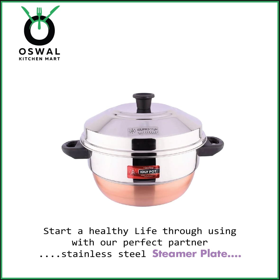 Eurostyle Heavy Copper Base Idli Steamer with Lid - ISI Mark Certified - 15 Idli Capacity / 3 Idli Plates + 1 Steam Plate - Durable Knobs & Handle /Gas Saving/Induction Friendly - Multipurpose Cookware for Idli, Dhokla, Modak & Serving More(Pack Of 1)