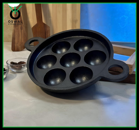 Cast Iron Paddu Appe Maker (7 Cavity) Premium Cast Iron 7 Cavity Paniyaram Paddu Maker Pre-Seasoned