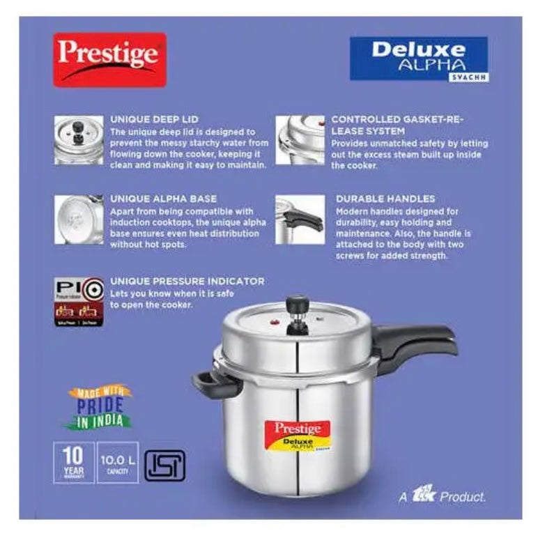 Prestige 10L Deluxe Alpha Svachh Stainless Steel Pressure Cooker