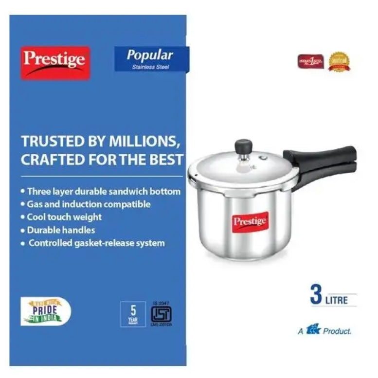 Prestige Popular  Stainless Steel 3L  Pressure Cooker