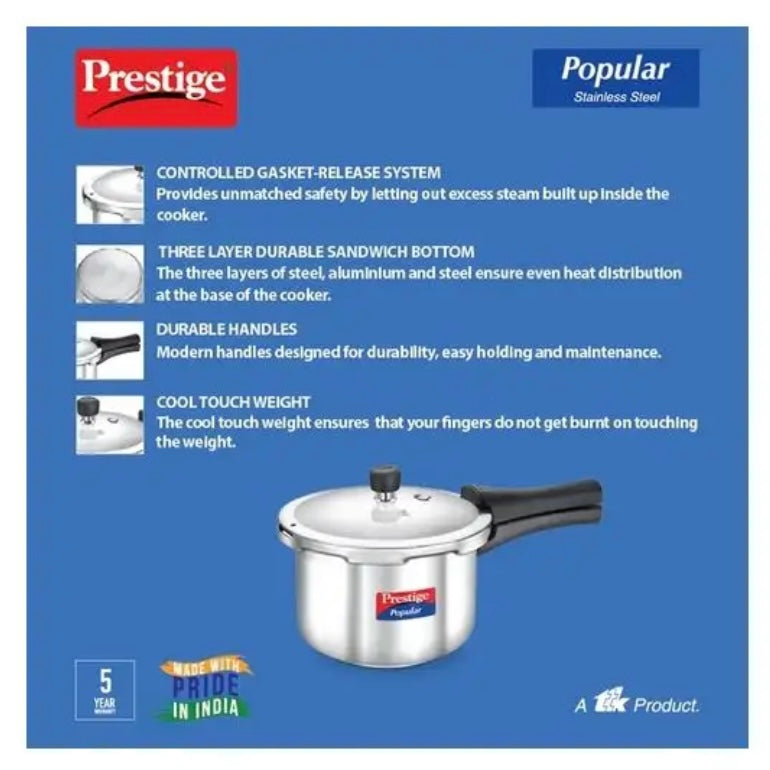 Prestige Popular  Stainless Steel 3L  Pressure Cooker