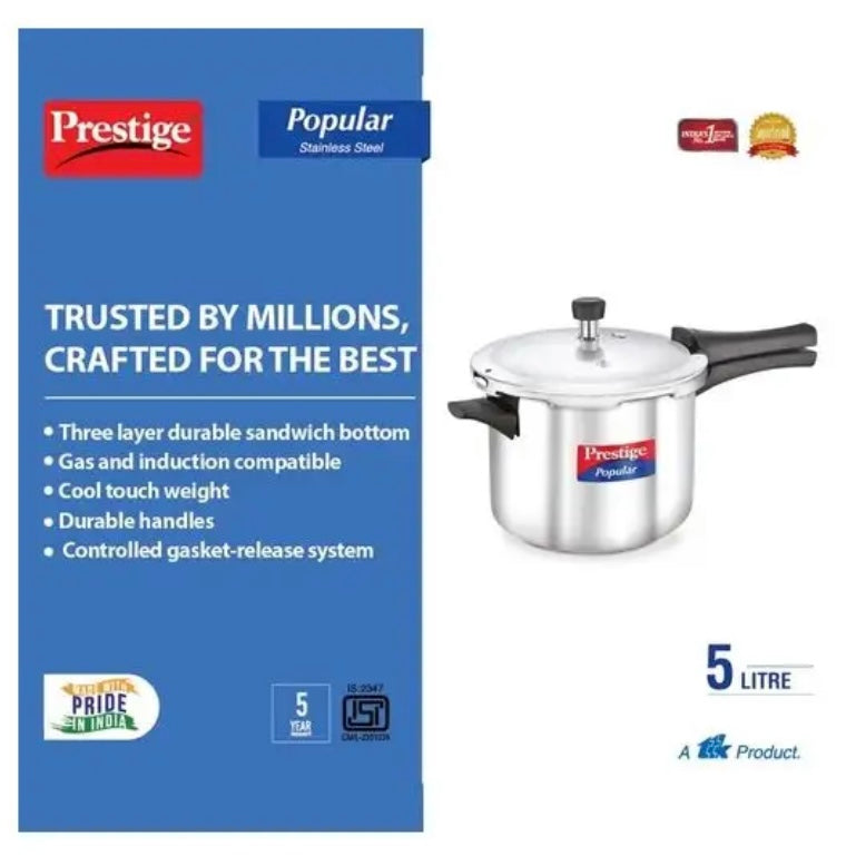 Prestige Popular Stainless Steel 5L Pressure Cooker