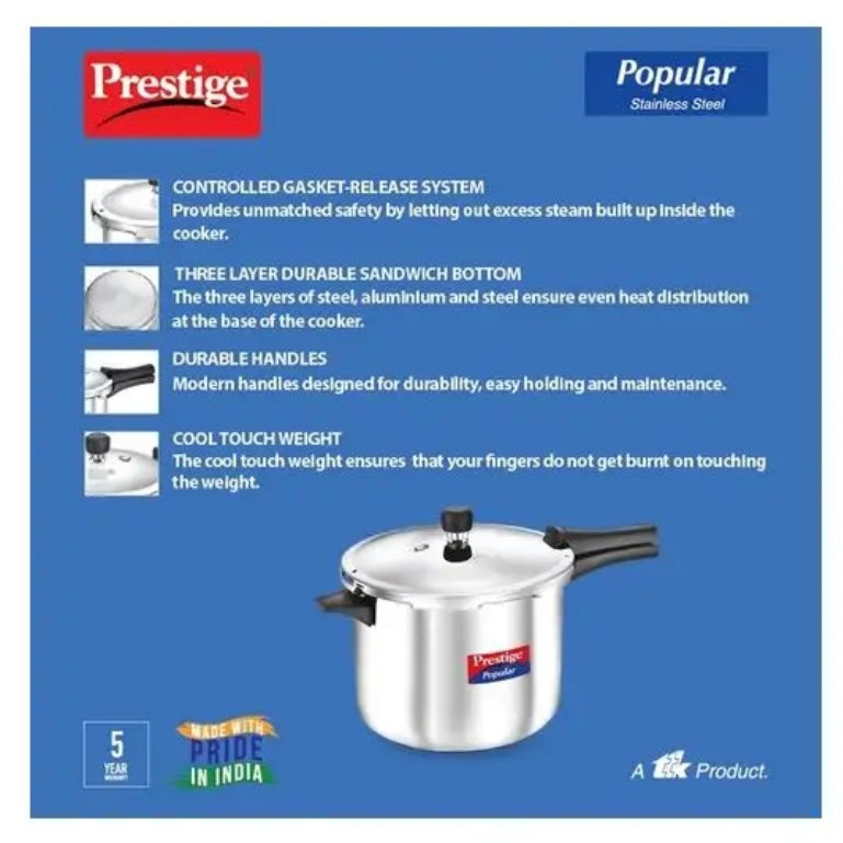 Prestige Popular Stainless Steel 7.5L Pressure Cooker