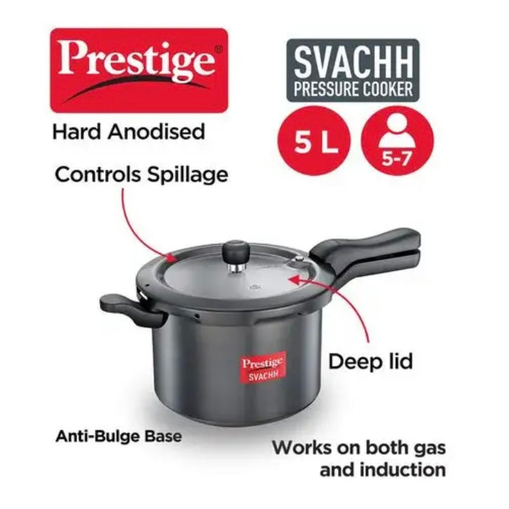 Prestige Svachh 5L Outer Lid Pressure Cooker With Hard Anodized Aluminium Body (Black)