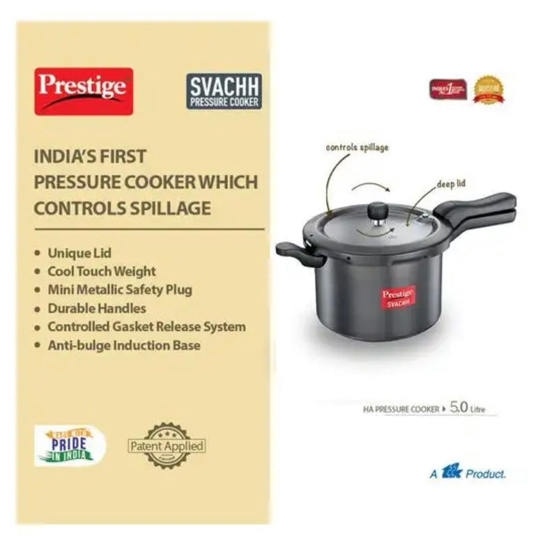 Prestige Svachh 5L Outer Lid Pressure Cooker With Hard Anodized Aluminium Body (Black)