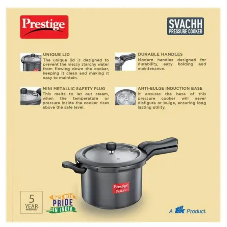 Prestige Svachh 5L Outer Lid Pressure Cooker With Hard Anodized Aluminium Body (Black)