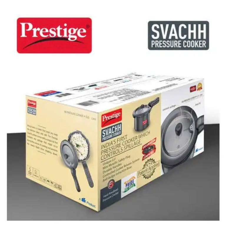 Prestige Svachh 5L Outer Lid Pressure Cooker With Hard Anodized Aluminium Body (Black)