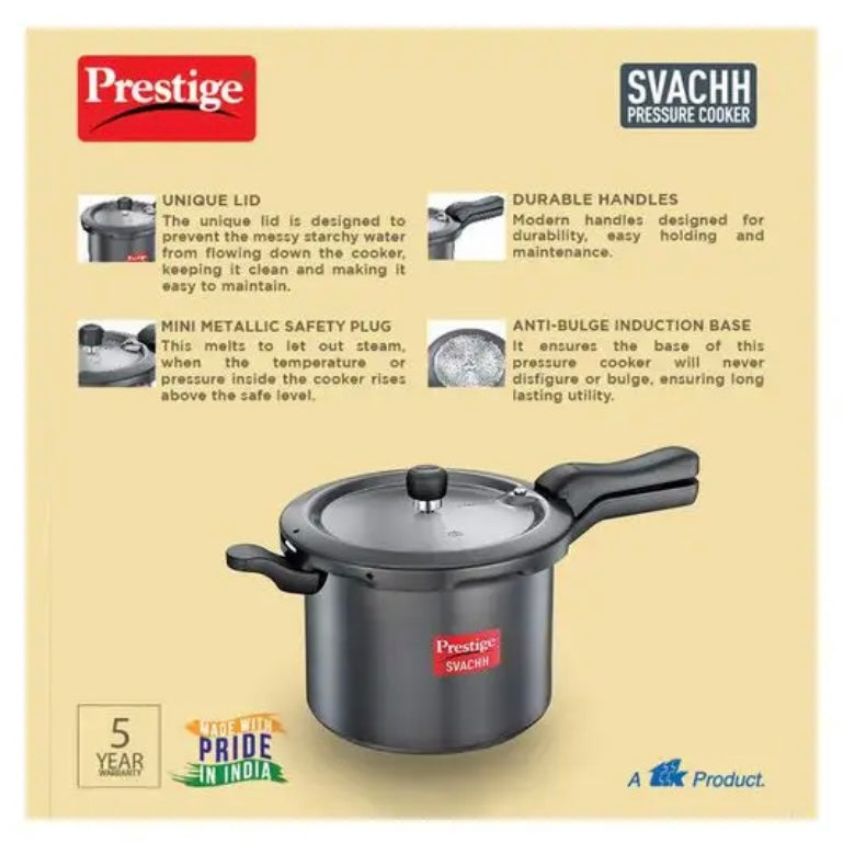 Prestige Svachh 7.5L Outer Lid Pressure Cooker With Hard Anodized Aluminium Body (Black)