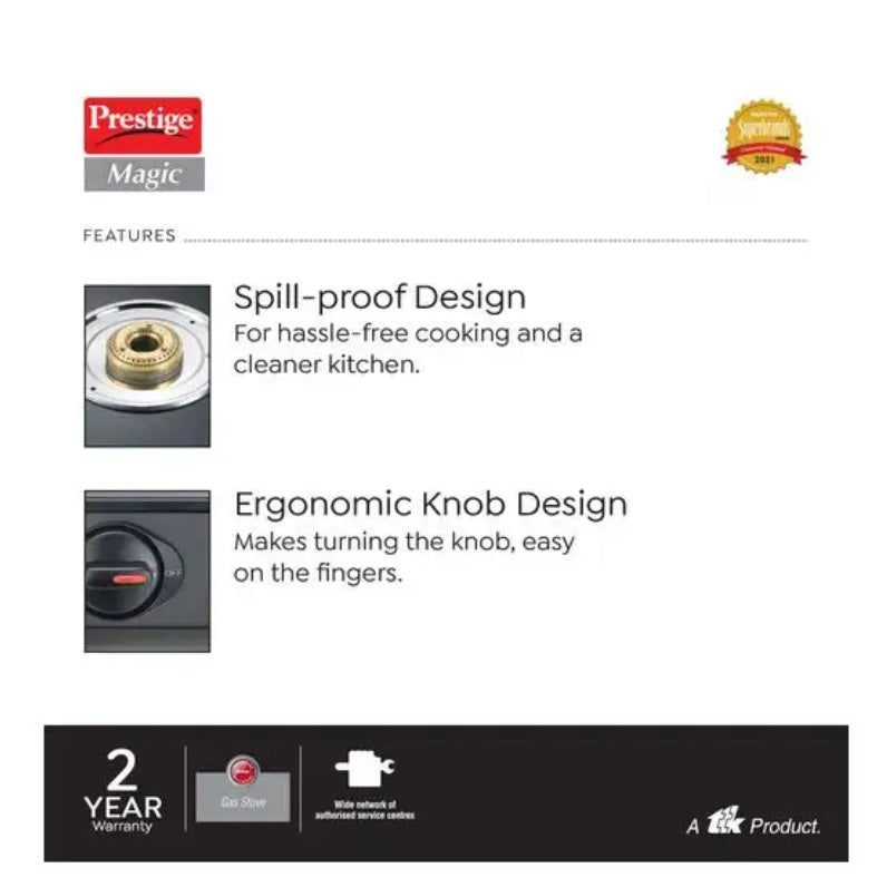 Prestige Magic Toughened Glass Top 3 Brass Burner Gas Stove
