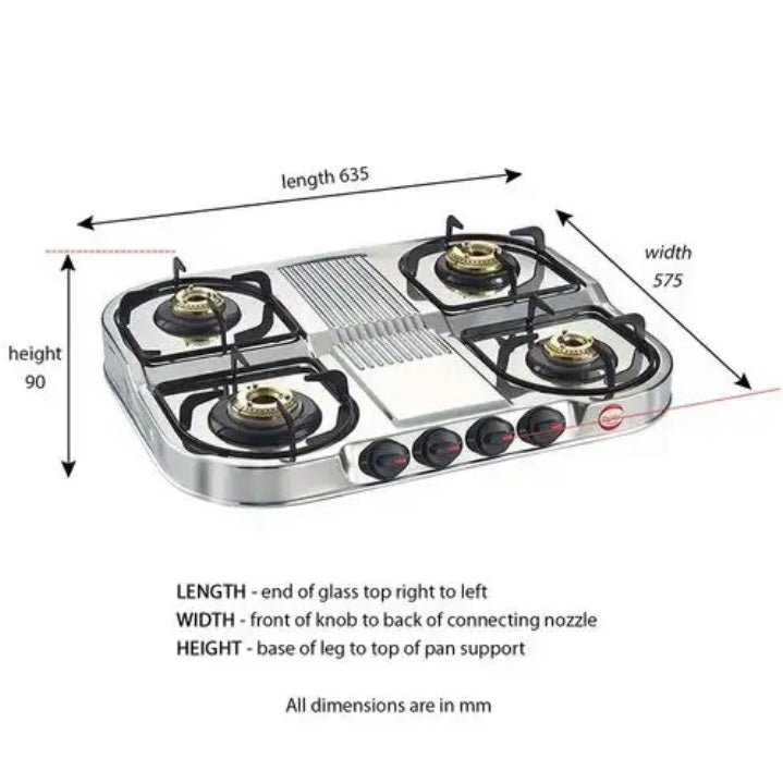 Prestige Royal Stainless Steel 4 Burners Gas Stove