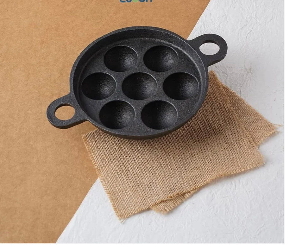 Cast Iron Paddu Appe Maker (7 Cavity) Premium Cast Iron 7 Cavity Paniyaram Paddu Maker Pre-Seasoned