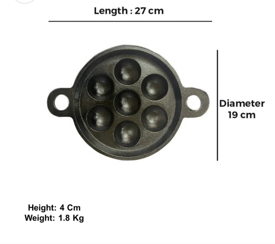 Cast Iron Paddu Appe Maker (7 Cavity) Premium Cast Iron 7 Cavity Paniyaram Paddu Maker Pre-Seasoned