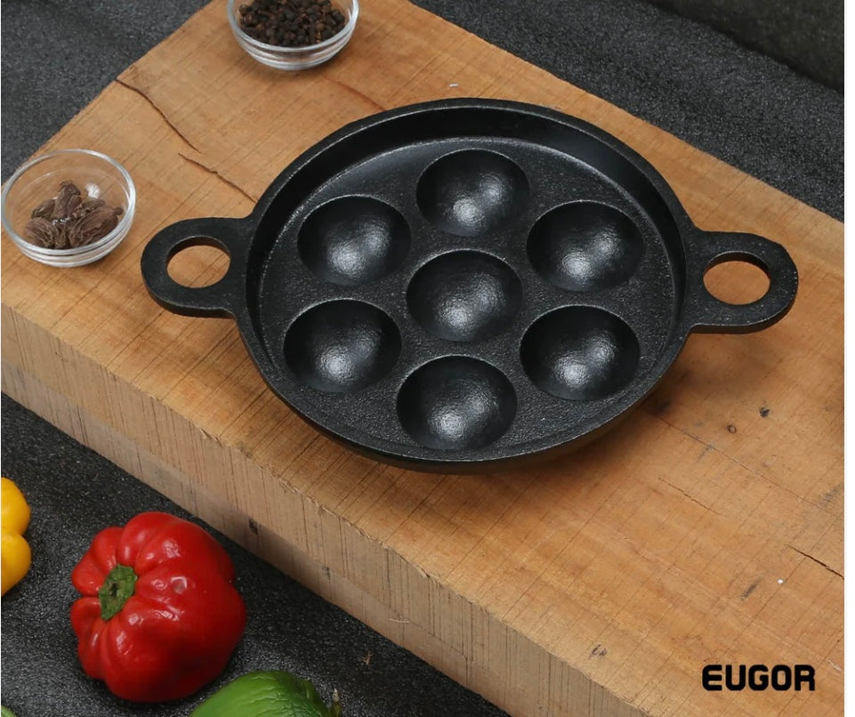 Cast Iron Paddu Appe Maker (7 Cavity) Premium Cast Iron 7 Cavity Paniyaram Paddu Maker Pre-Seasoned